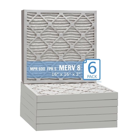 Purolator 16x16x2 Pleated Air Filter, MERV 8, 6 PK 16x16x2x1 HI (6 Pack)